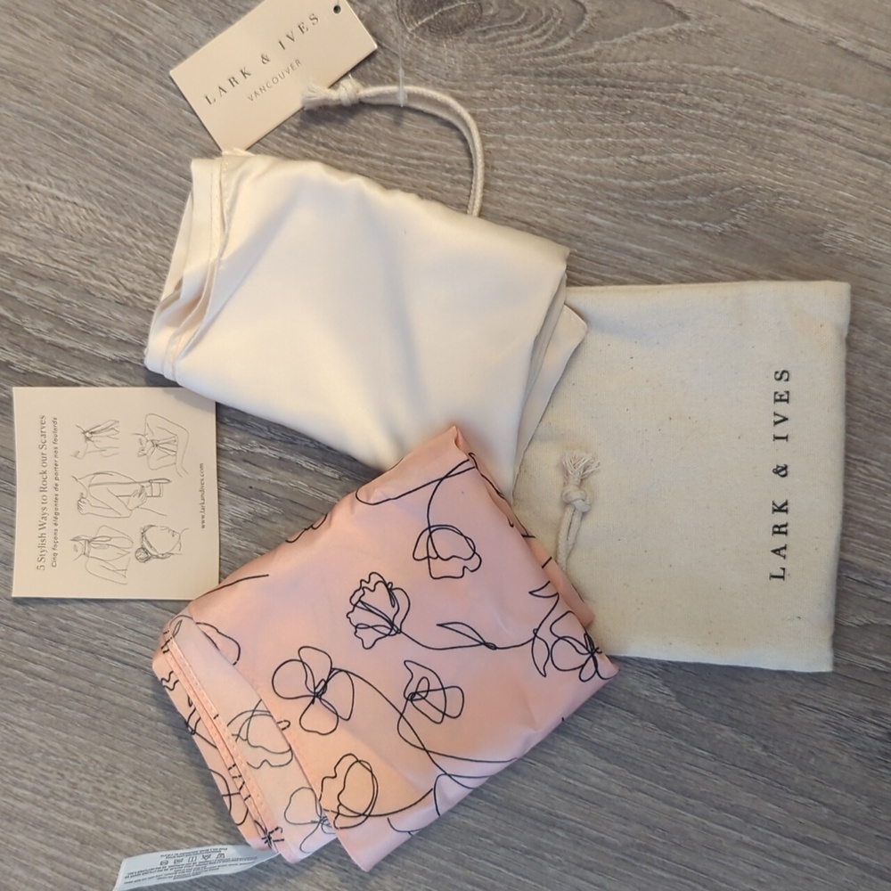 Lark & Ives Floral Pink and Cream Hair Scarf Set
